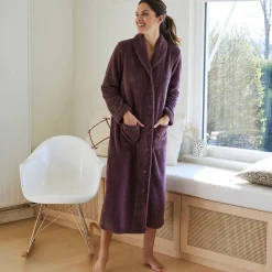 Kamerjas in fleecetricot met sjaalkraag - 120 cm lang
