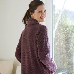 Kamerjas in fleecetricot met sjaalkraag - 120 cm lang
