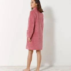Kamerjas in fleecetricot met sjaalkraag - 95 cm lang