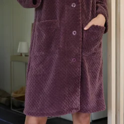 Kamerjas in fleecetricot met sjaalkraag - 95 cm lang