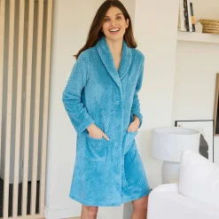 Kamerjas in fleecetricot met sjaalkraag - 95 cm lang