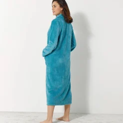 Kamerjas in fleecetricot met sjaalkraag - 120 cm lang