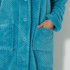 Kamerjas in fleecetricot met sjaalkraag - 120 cm lang
