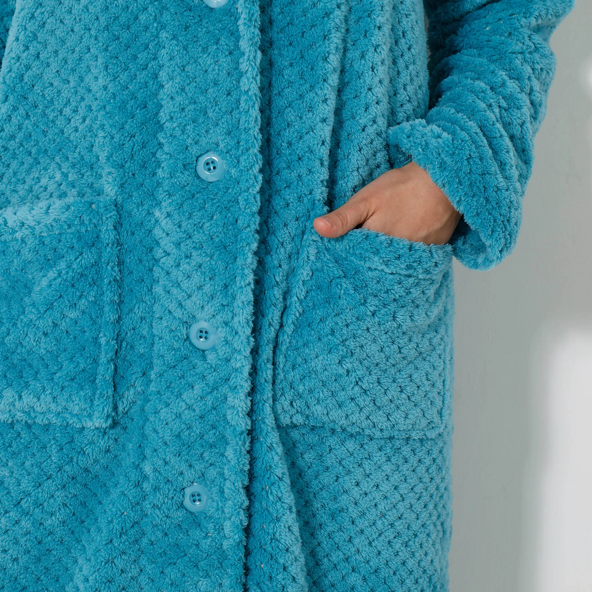 Kamerjas in fleecetricot met sjaalkraag - 120 cm lang