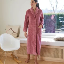Kamerjas in fleecetricot met sjaalkraag - 120 cm lang