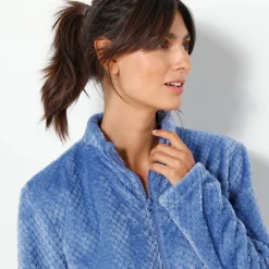 Kamerjas met rits in fleecetricot met textuur