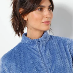 Kamerjas met rits in fleecetricot met textuur