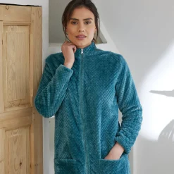 Kamerjas met rits in fleecetricot met textuur