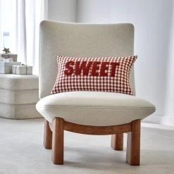 Katoenen kussen, SWEET opschrift en ingeweven ruitjes