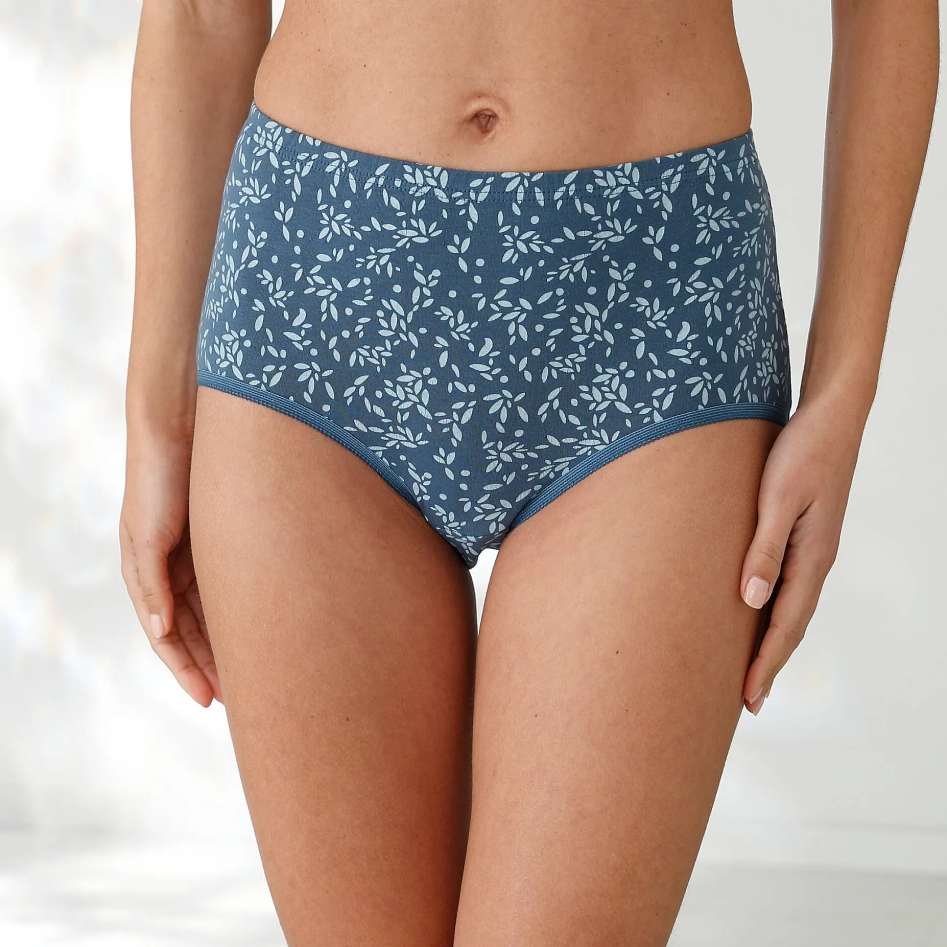 Katoenen maxislip in effen blauw met paardenbloemprint - set van 7
