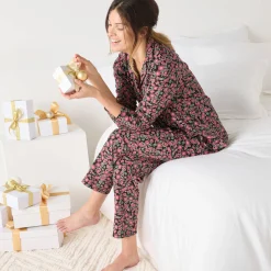 Katoenen pyjama met lange mouwen, bloemetjes en reverskraag