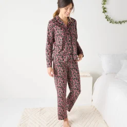 Katoenen pyjama met lange mouwen, bloemetjes en reverskraag