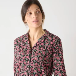 Katoenen pyjama met lange mouwen, bloemetjes en reverskraag