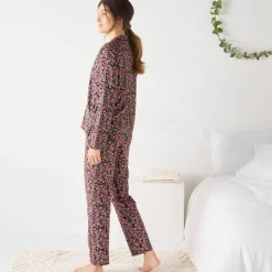 Katoenen pyjama met lange mouwen, bloemetjes en reverskraag
