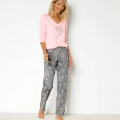 Katoenen pyjama met lange mouwen en rozenprint