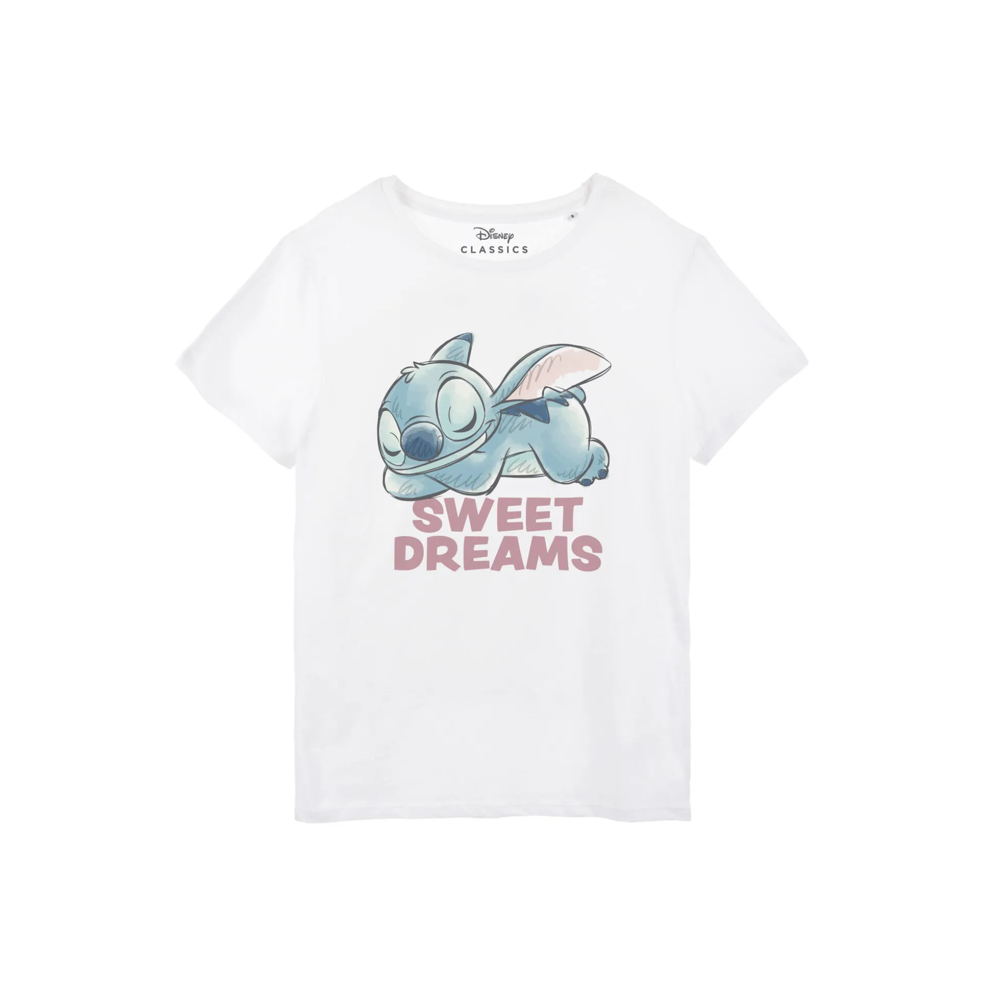 Katoenen pyjamashirt voor dames met korte mouwen en "Sweet Dreams" Stitch-print