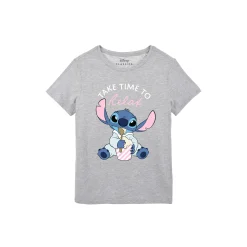 Katoenen pyjamashirt voor dames met korte mouwen en "Take time to relax" Stitch-print