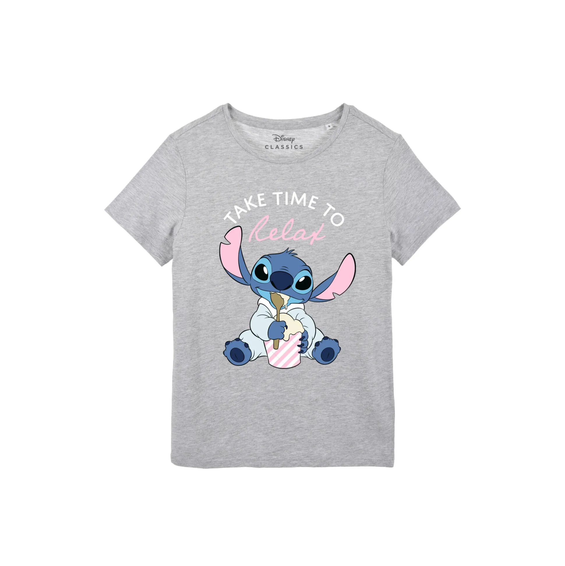 Katoenen pyjamashirt voor dames met korte mouwen en "Take time to relax" Stitch-print