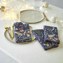 Katoenen servet met plantenprint - set van 3
