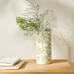 Keramische vaas met bloemenprint - hoogte 19,5 cm