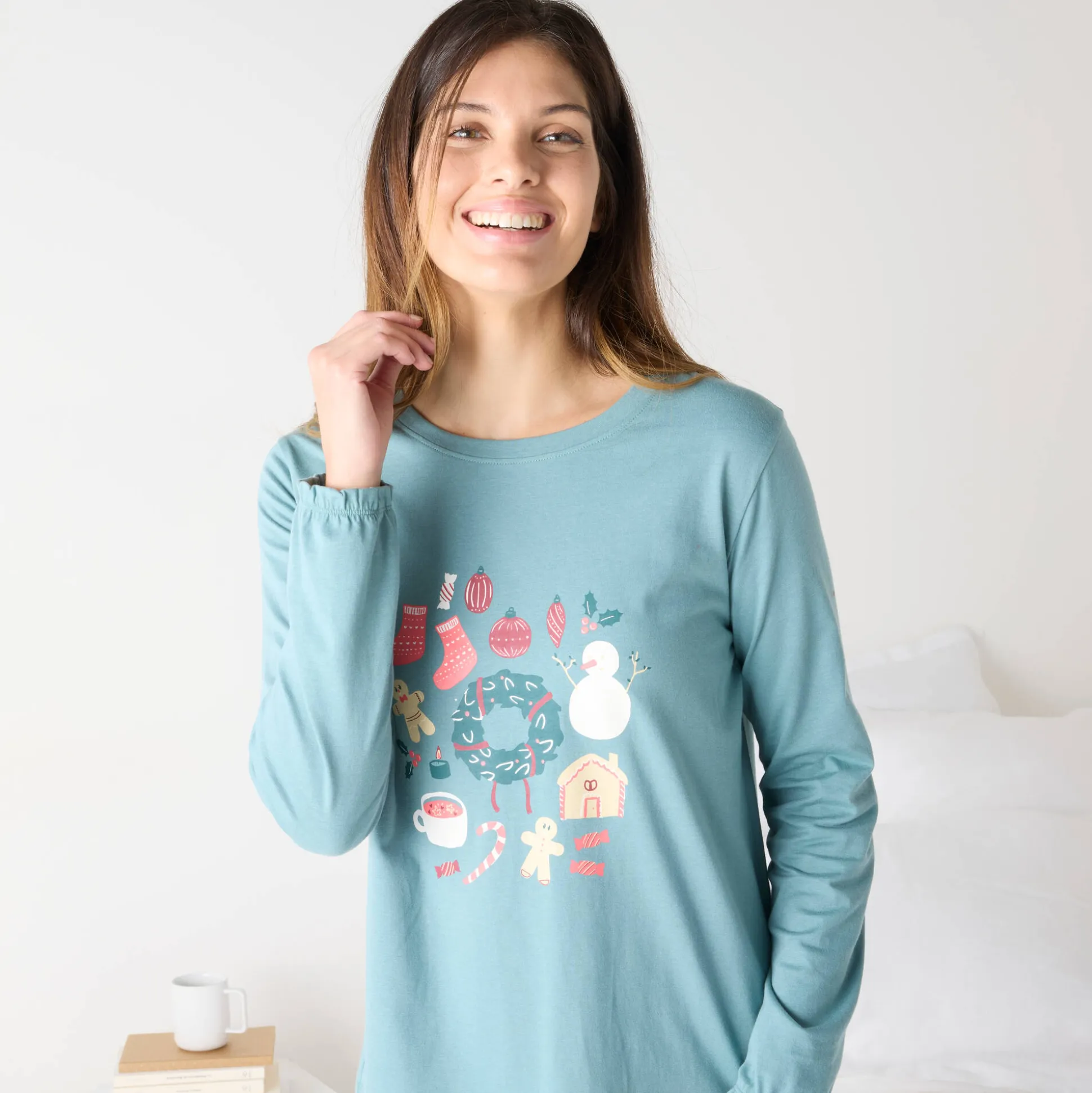 Kerstkrans pyjama + bijpassend slaapmasker