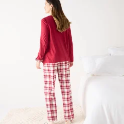 Kerstpyjama met 'kat' motief in katoen-flanel, met scrunchie
