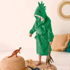 Kinderbadjas met capuchon, personaliseerbaar, dinosaurus, microvezel.