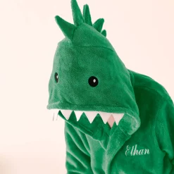 Kinderbadjas met capuchon, personaliseerbaar, dinosaurus, microvezel.