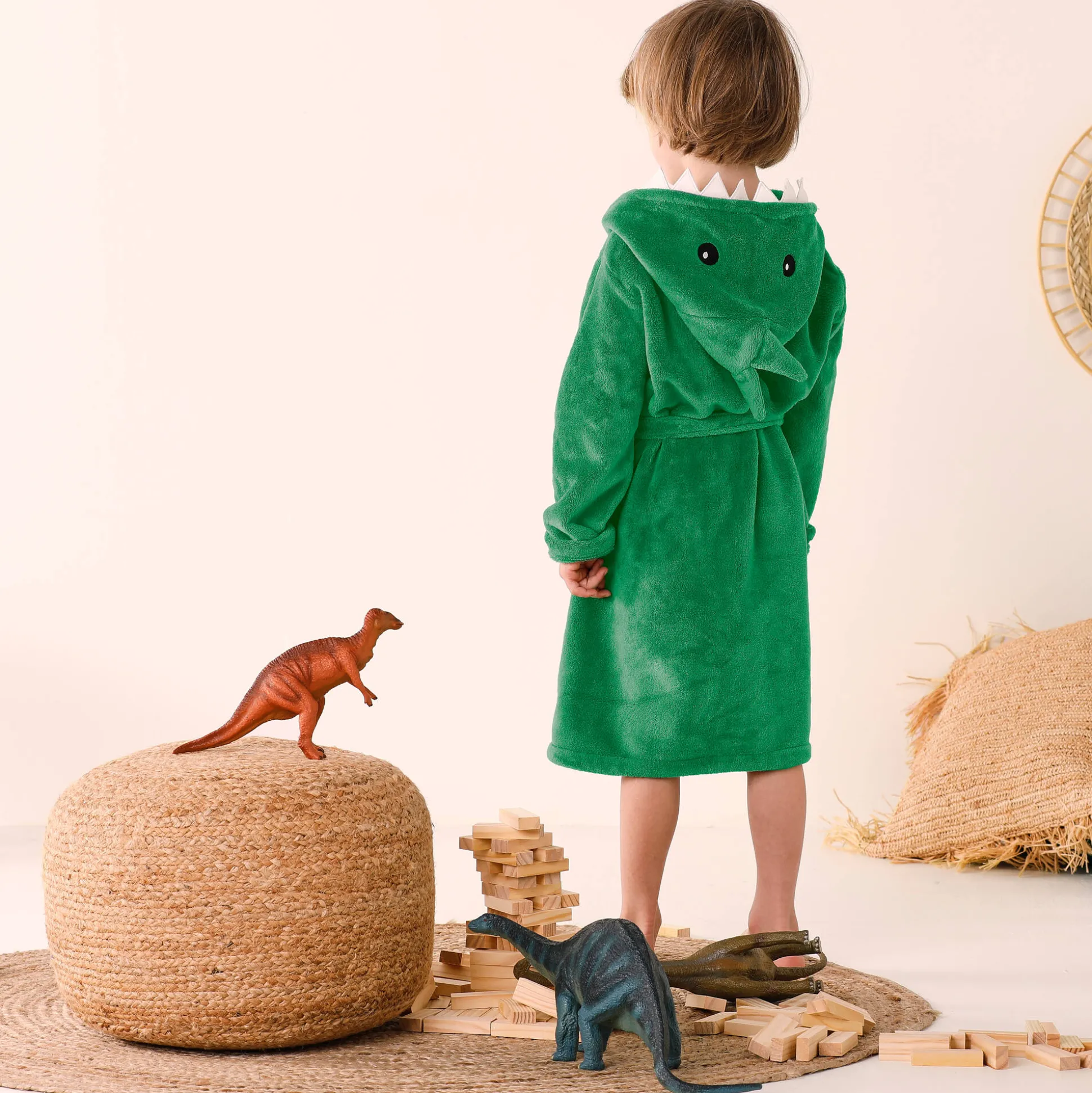 Kinderbadjas met capuchon, personaliseerbaar, dinosaurus, microvezel.