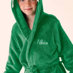 Kinderbadjas met capuchon, personaliseerbaar, dinosaurus, microvezel.