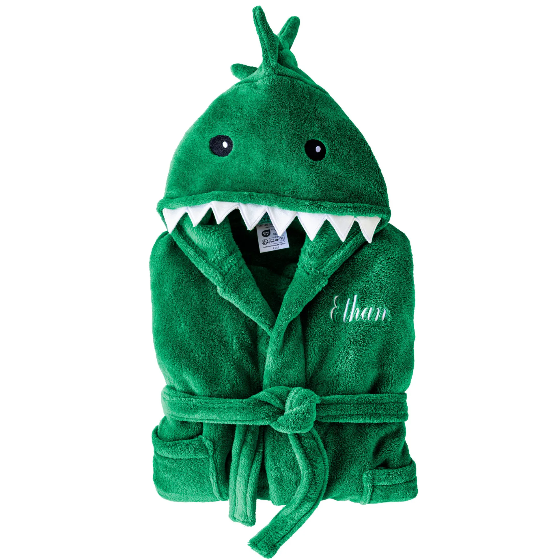 Kinderbadjas met capuchon, personaliseerbaar, dinosaurus, microvezel.