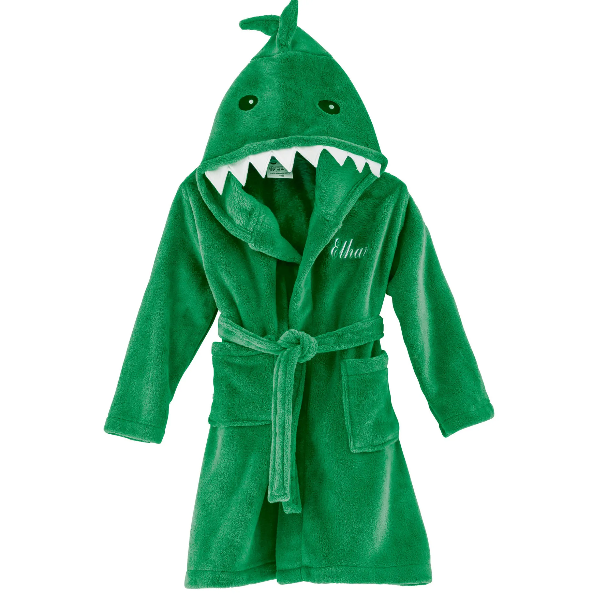 Kinderbadjas met capuchon, personaliseerbaar, dinosaurus, microvezel.