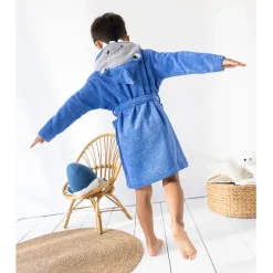 Kinderbadjas met haaiennmotief en kap, personaliseerbaar - 340 g/m²