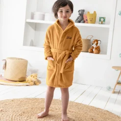 Kinderbadjas met kap en beermotief in microvezel, personaliseerbaar