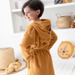 Kinderbadjas met kap en beermotief in microvezel, personaliseerbaar