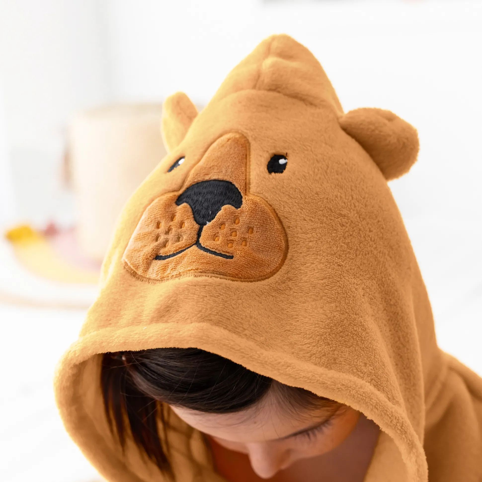Kinderbadjas met kap en beermotief in microvezel, personaliseerbaar