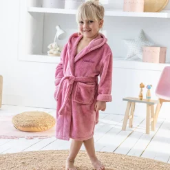 Kinderbadjas met kap en eenhoornmotief in microvezel, personaliseerbaar