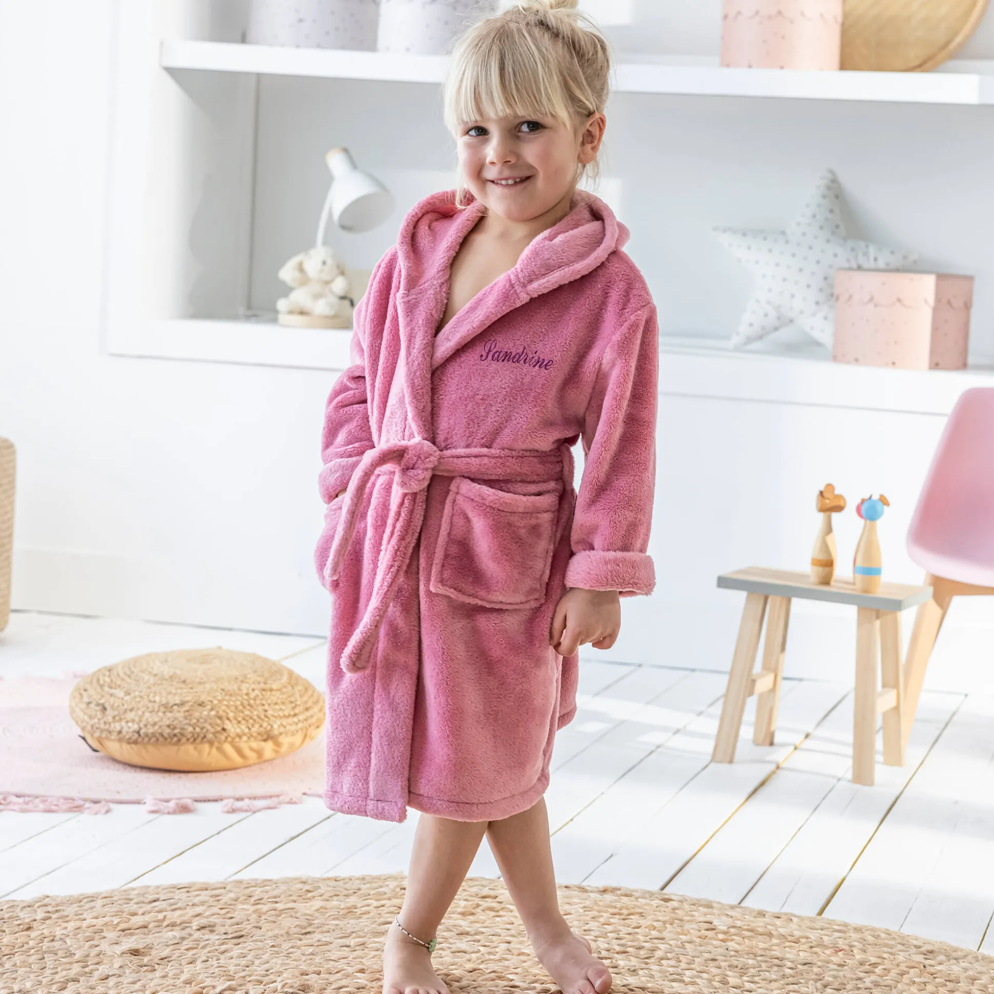 Kinderbadjas met kap en eenhoornmotief in microvezel, personaliseerbaar