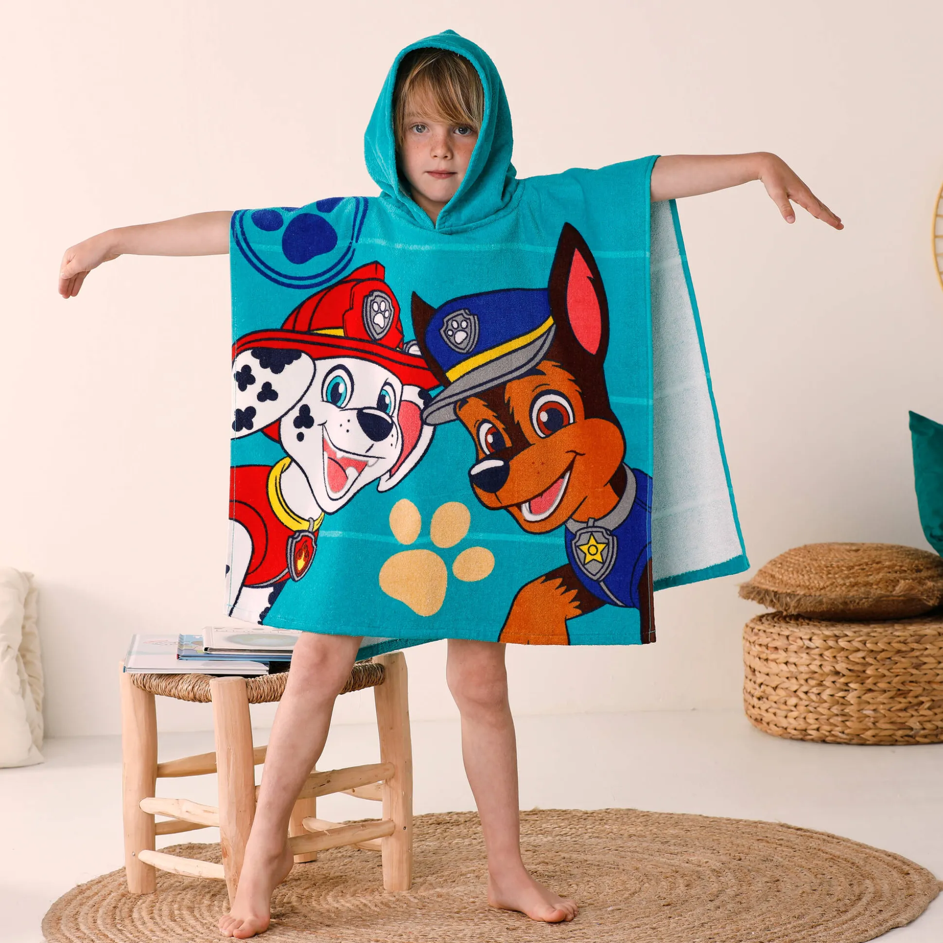 Kinderbadponcho Paw Patrol®, katoenen badstof en velours - 320g/m2