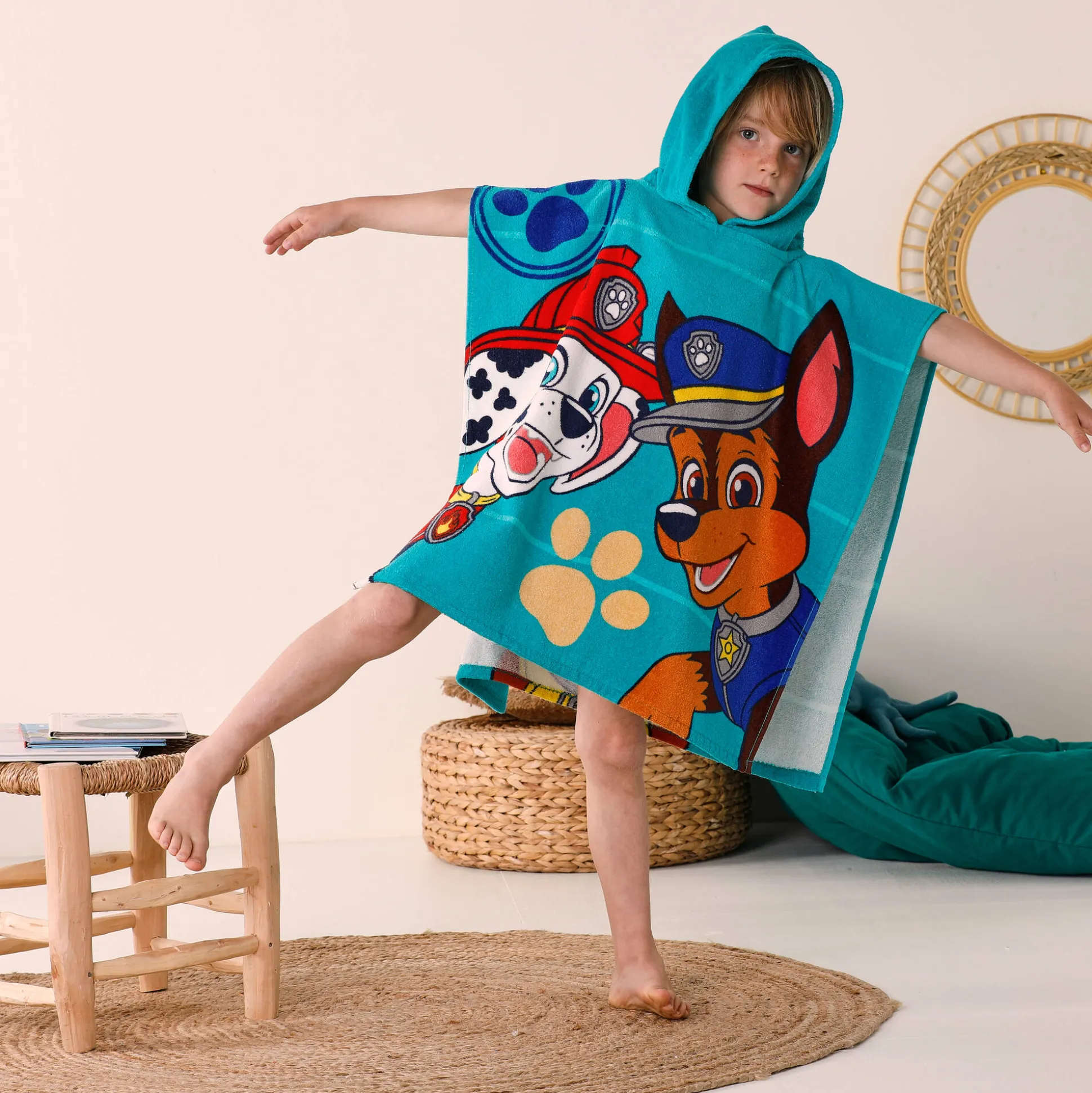 Kinderbadponcho Paw Patrol®, katoenen badstof en velours - 320g/m2