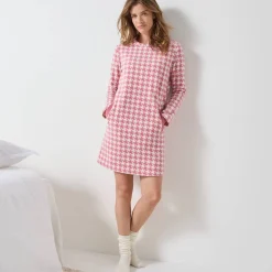 Kort nachthemd in fleece met pied-de-coq print