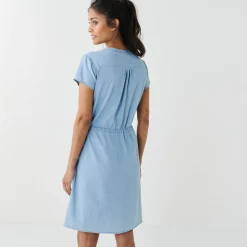 Korte jurk met ritskraag, licht denim