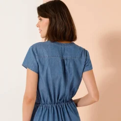 Korte jurk met ritskraag, licht denim