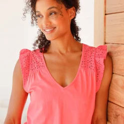 Korte pyjama in jersey en broderie anglaise