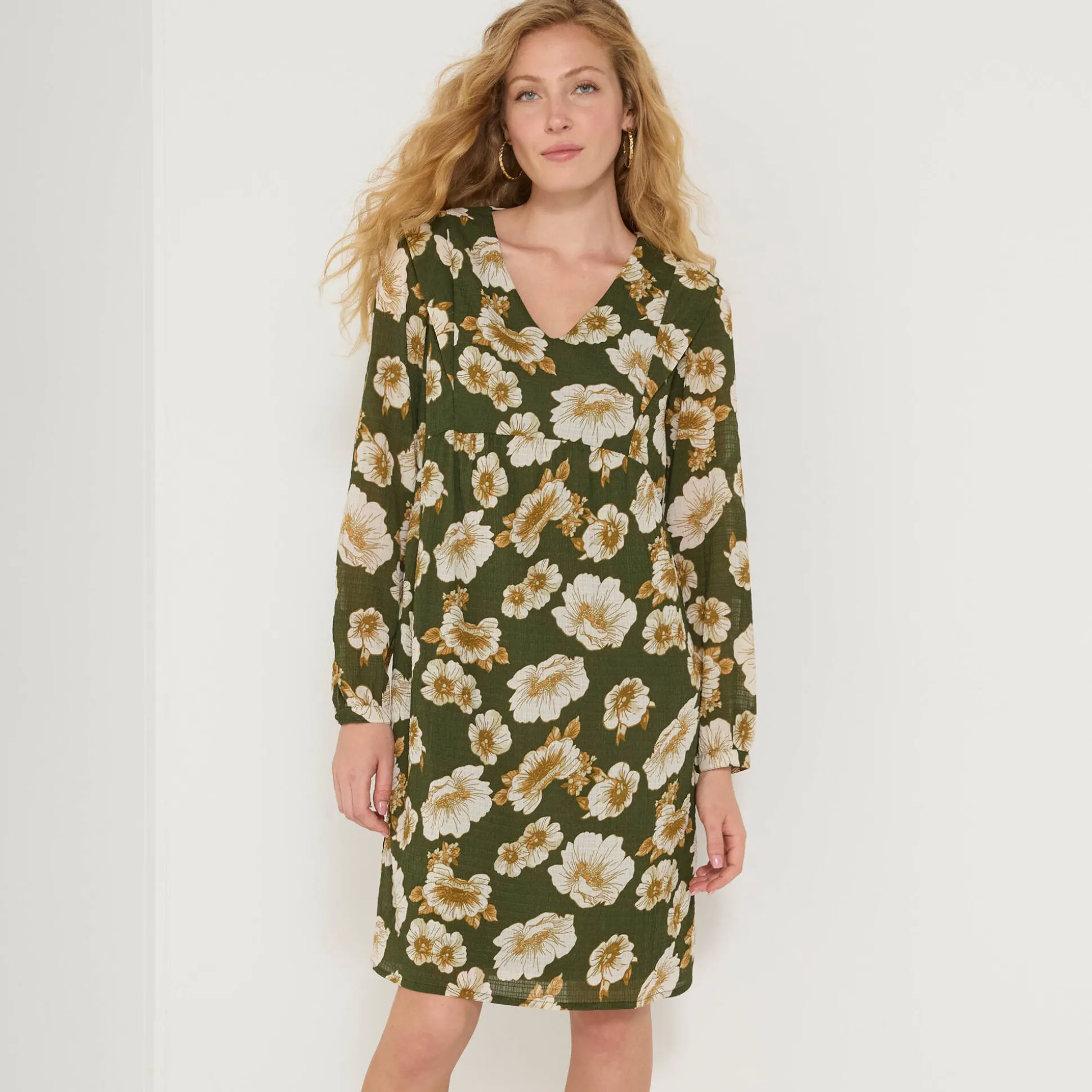 Korte textuurjurk met bloemenprint