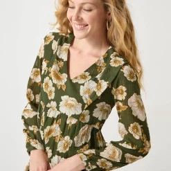 Korte textuurjurk met bloemenprint