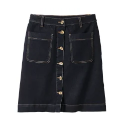 Korte, uitlopende jeansrok met knopen