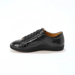 Lage sneakers in soepel leer met kroko-effect en rits