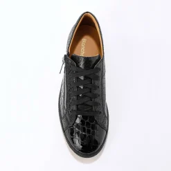 Lage sneakers in soepel leer met kroko-effect en rits