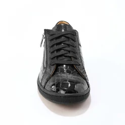 Lage sneakers in soepel leer met kroko-effect en rits